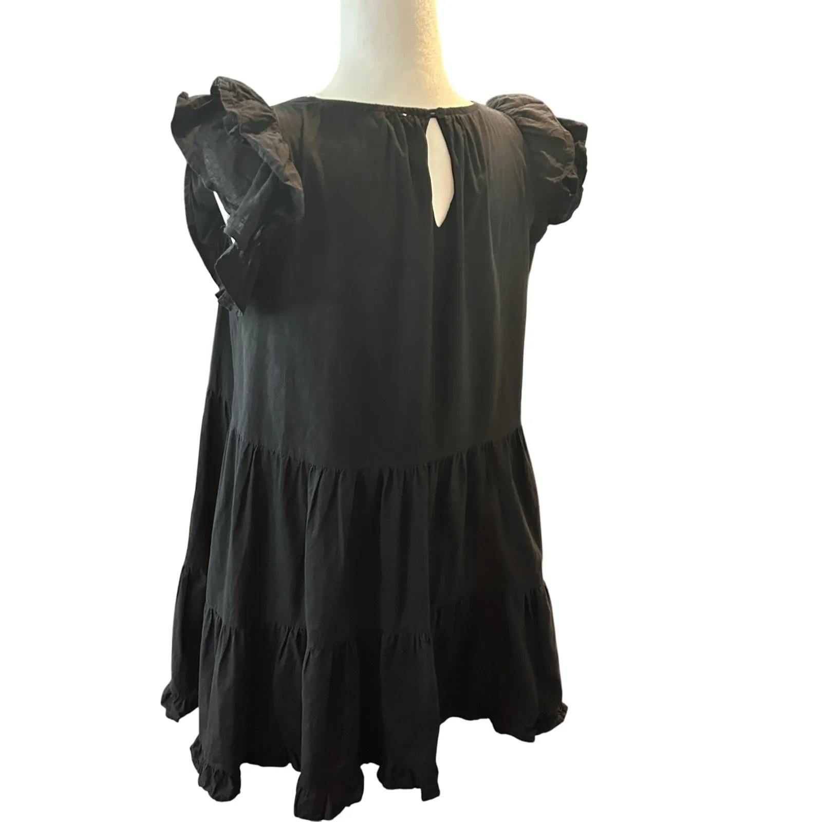 Tiered‎ Ruffle Sleeve Babydoll Dress, Mini Dress with Back Keyhole Black - Image 6