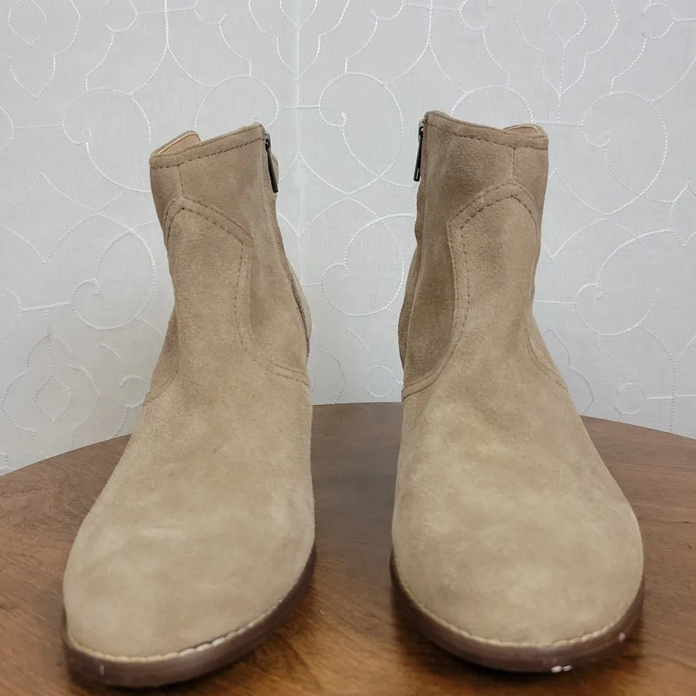 Lands' End Women Ankle Boots Size 10 Brown Tan Suede Zip Up Block Heel Casual - Image 2