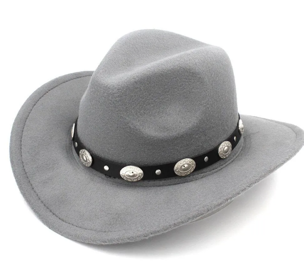Grey Western Cowboy, Cowgirl Hat, Black & Silver Strap, Men Women, Wide Brim - Image 3