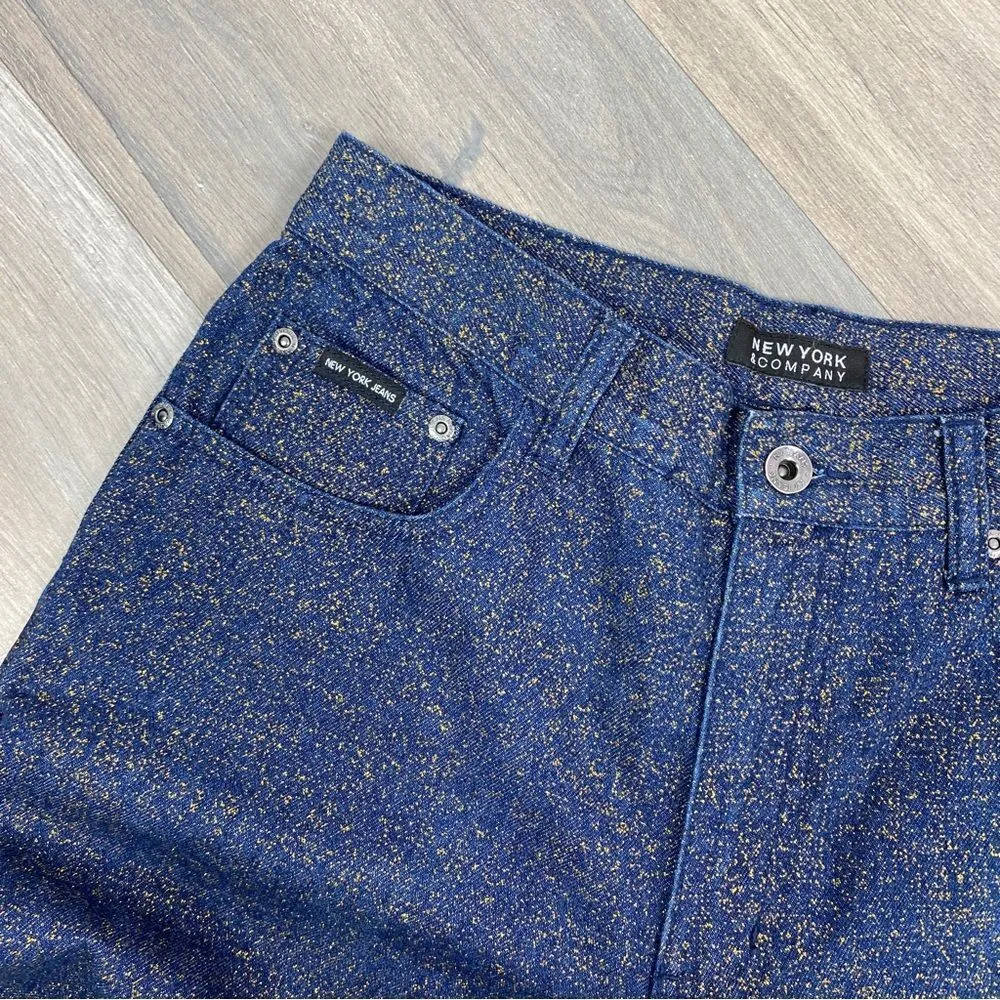 New York & Comp. Gold Glitter Straight Leg High Rise Jeans Blue Gold 8 - Image 5