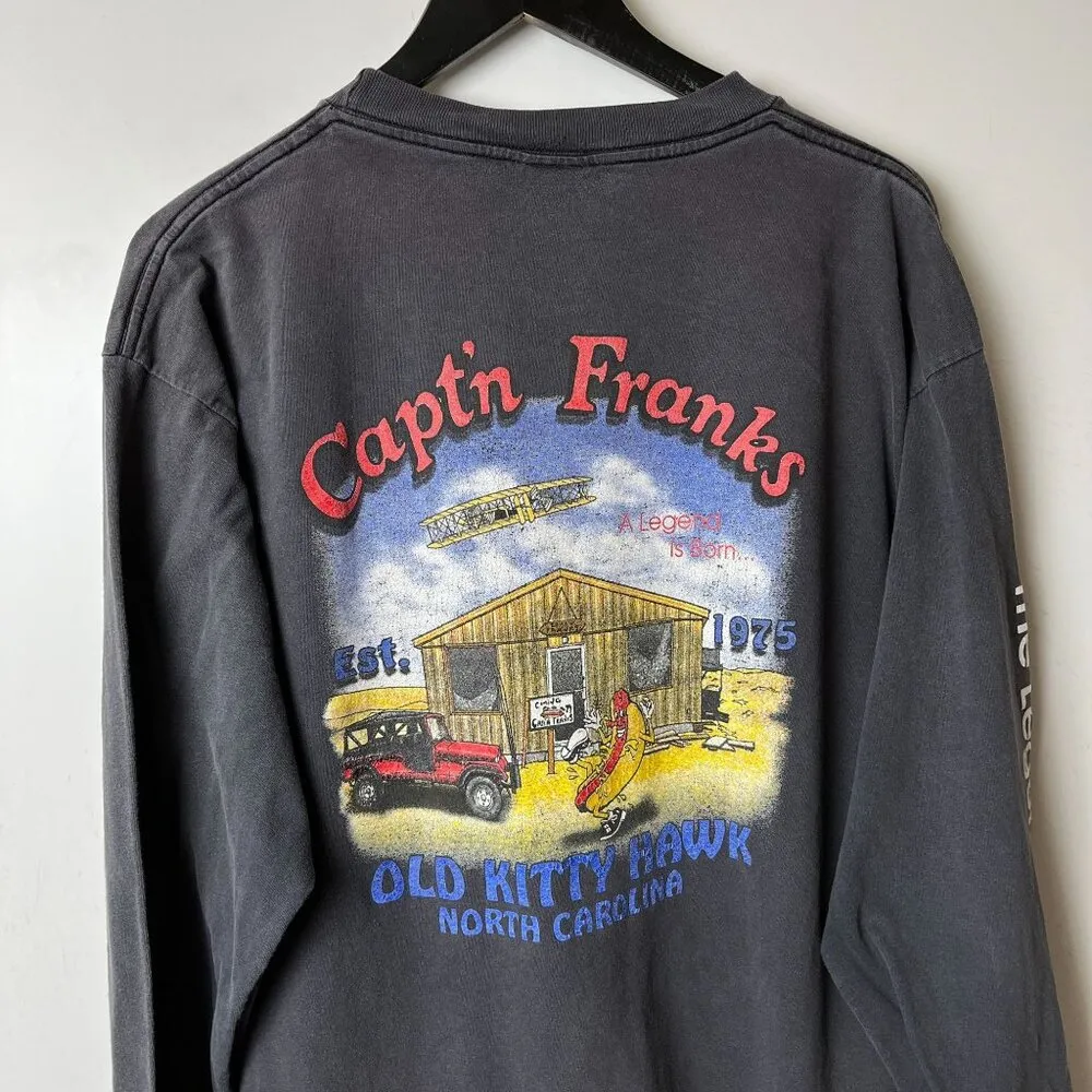 Vintage 90s Captn Franks T Shirt Black XL Extra Large Graphic Tee 100% Cotton - Image 6