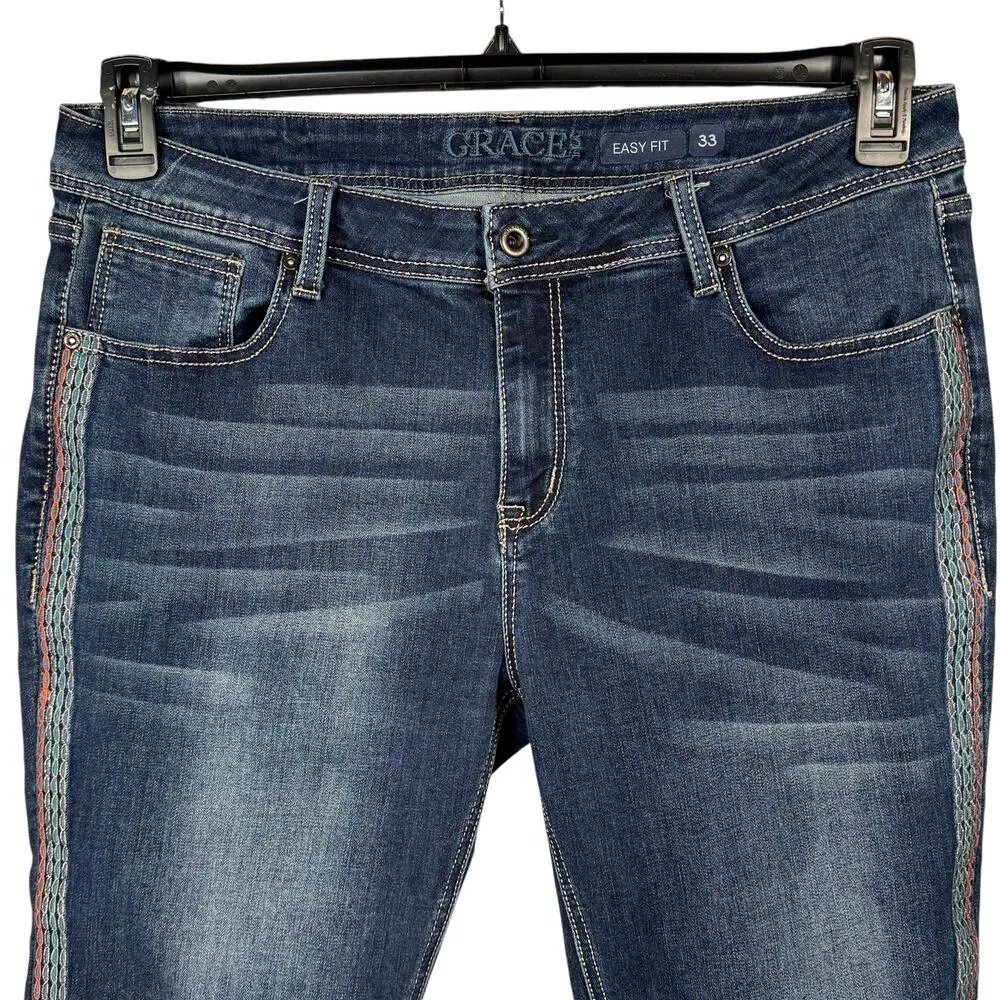 Grace in LA SZ 33 Easy Fit Straight Jeans Embroidered Stretch Mid-Rise Whiskered - Image 2