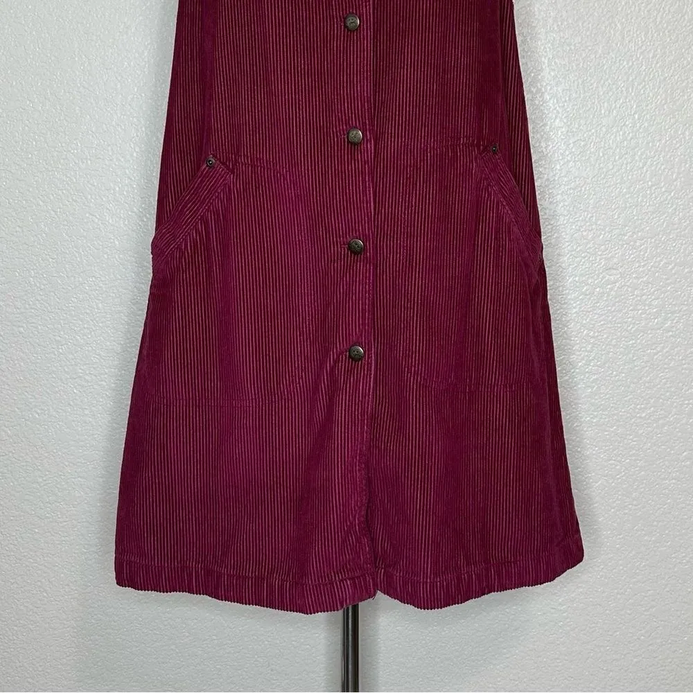 Blue J. 100% Cotton Corduroy Burgundy Button Down Sleeveless Dress Size M - Image 3