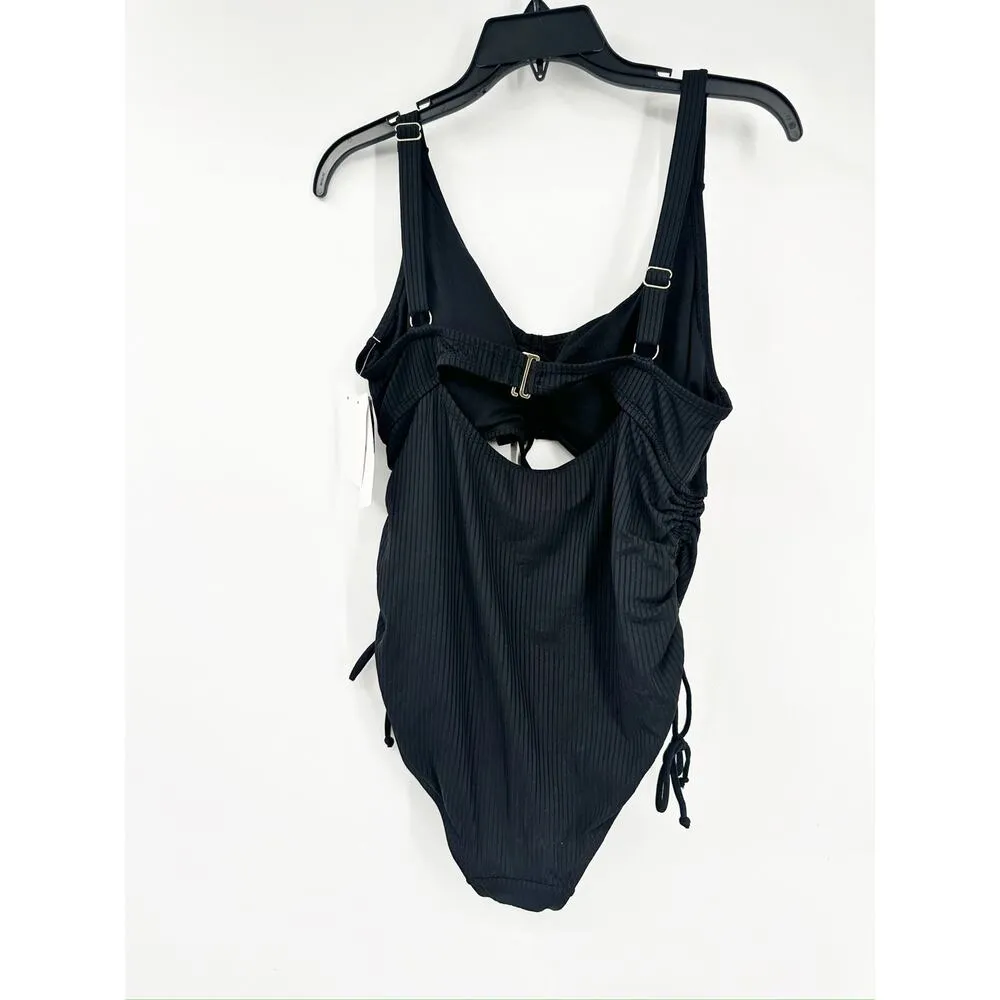 Salt + Cove Black Plus Size Leopard Love Cutout Ruched One - Image 2