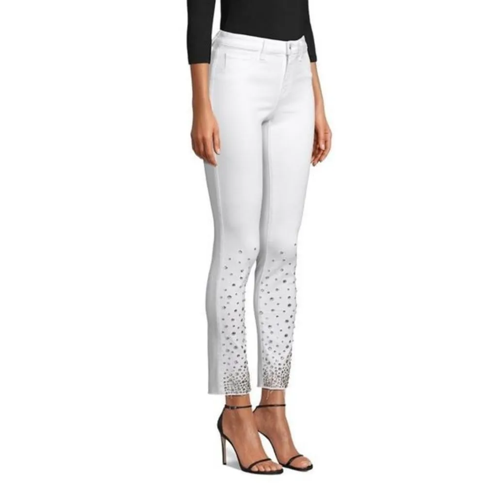 NWT L’Agence Tilly Cropped Rhinestone Skinny Jeans in Blanc - Image 97