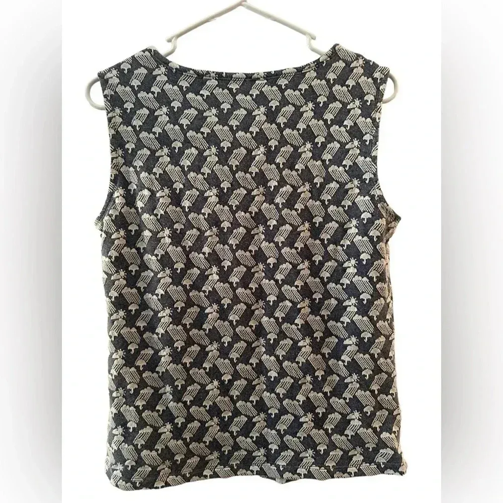 Maeve Anthropologie Blue Knit Rain Cloud Umbrella Knit Tie Neck Tank Top - Image 2