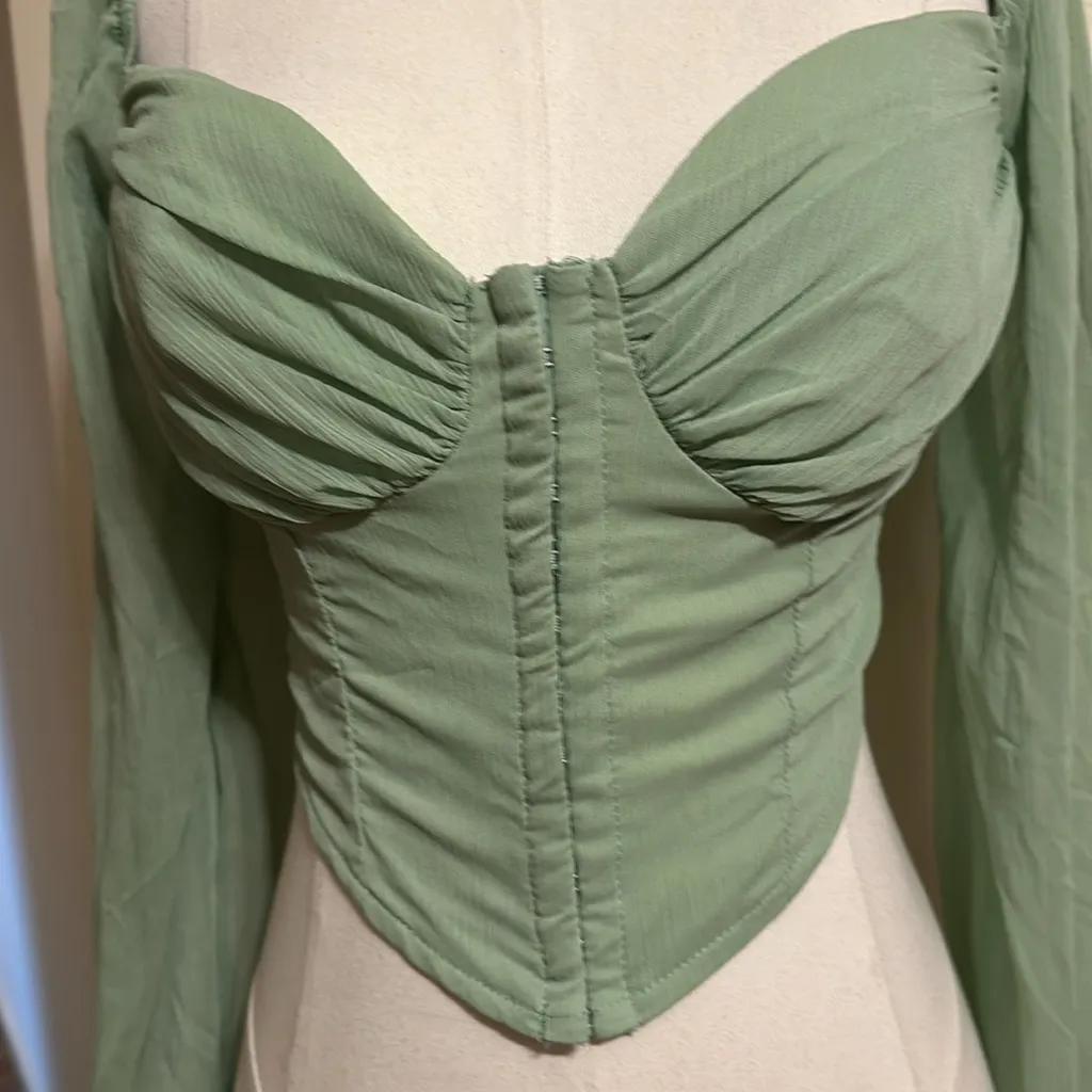 NWOT Breezy Chiffon Cropped Corset Blouse - Image 4