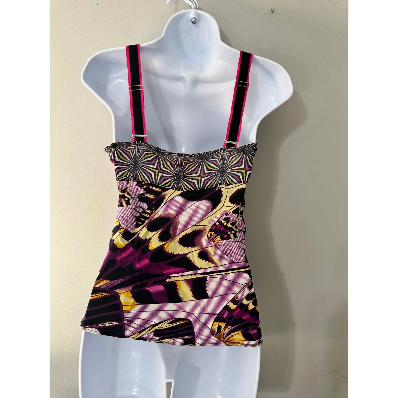 Matthew Williamson for H&M Silk Tank Top Abstract Butterfly‎ Print Pink Size 2 - Image 4