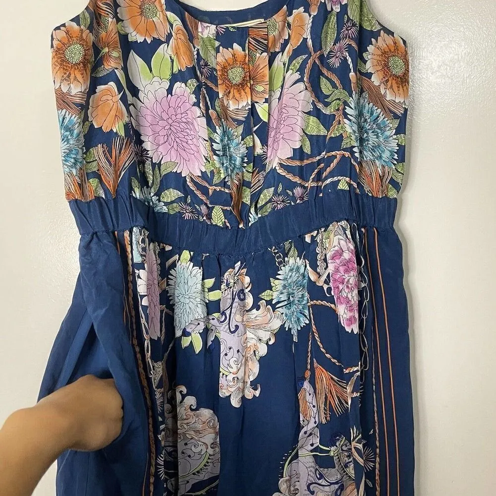 Anthropologie Moulinette Soeurs blue floral silk mini dress with pockets Medium - Image 3