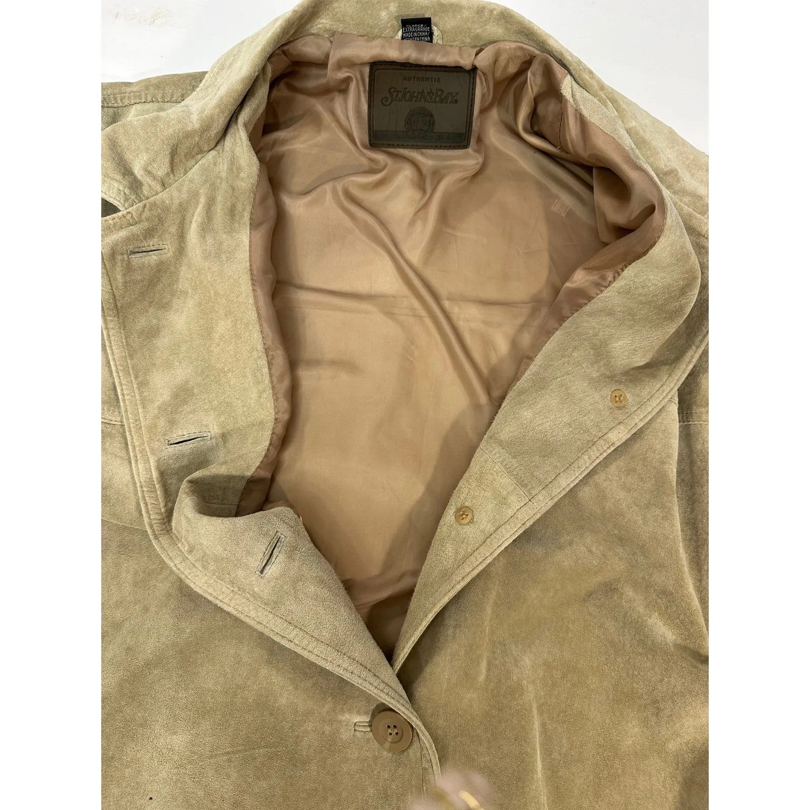 St. John's Bay Jacket Vintage Beige Button Up Suede 100% Leather Women's XL - Image 8