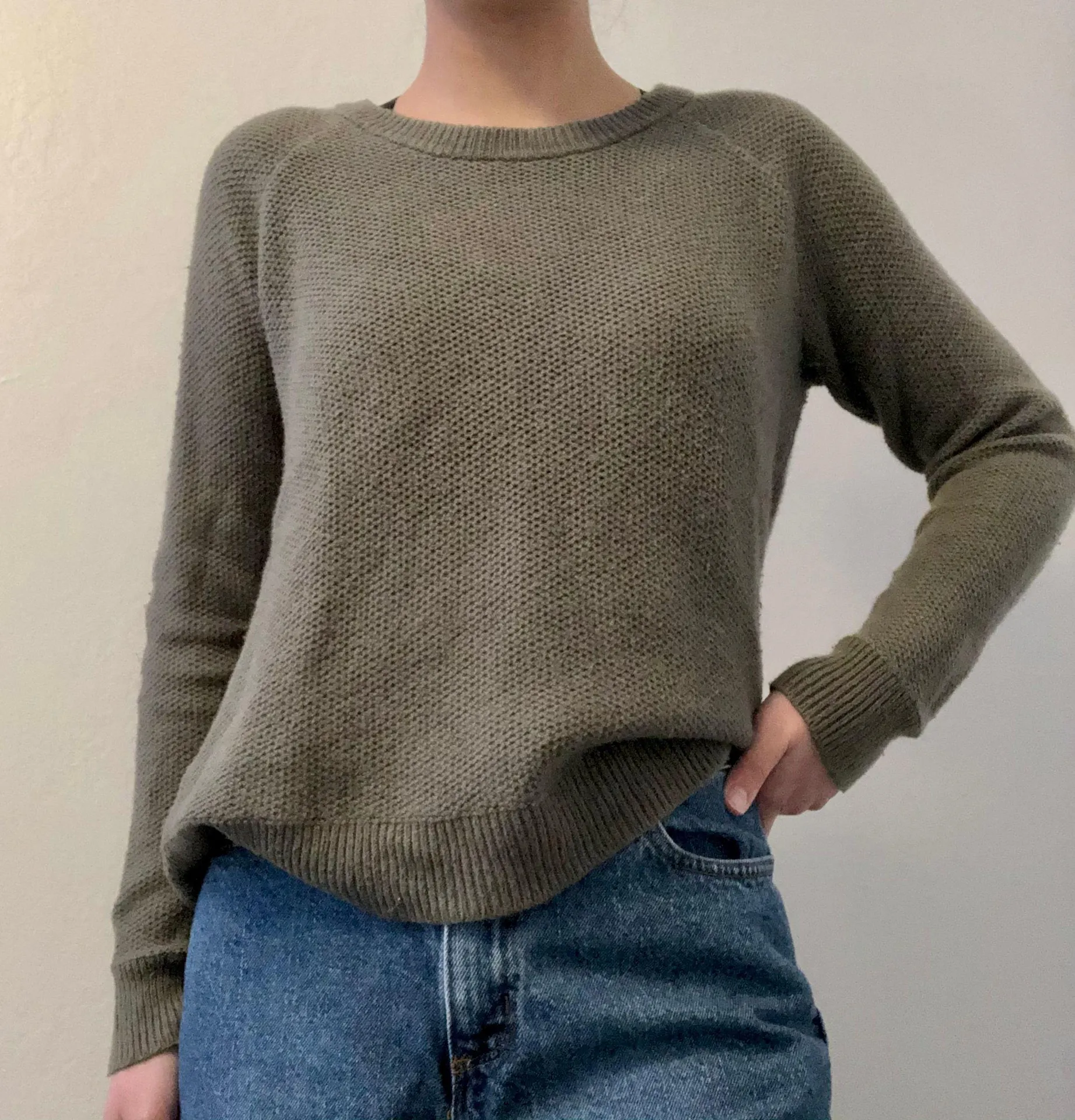 olive dark green knit sweater layer back - Image 2