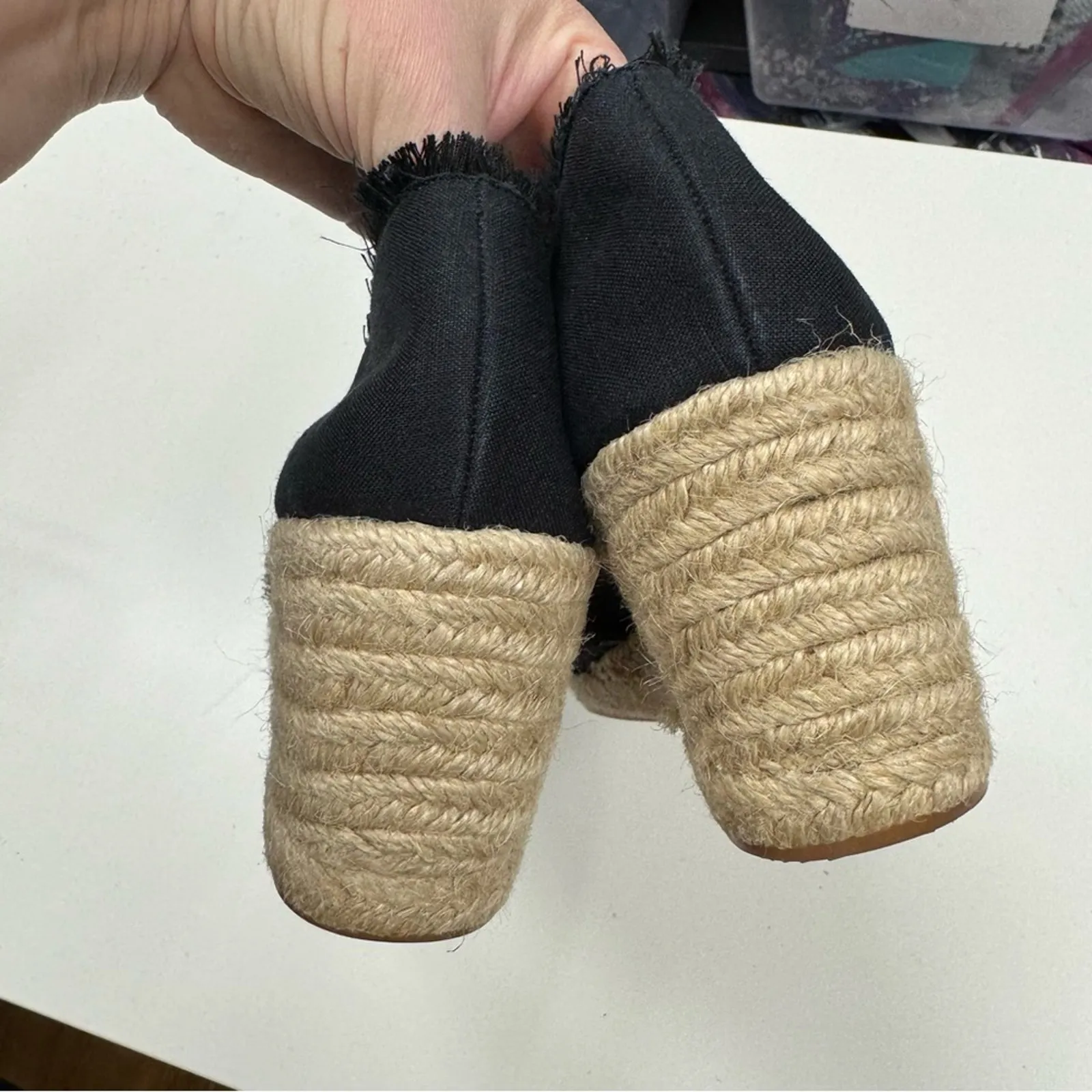 Lauren Ralf Lauren Black Linen Fringe Espadrille Wedge Sandals Womens 8.5 - Image 8