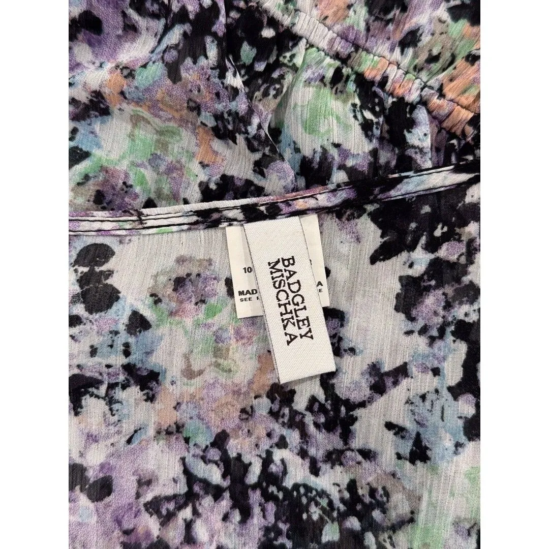 Badgley Mischka Womens Cover Up Black Abstract Sheer Beaded Blouson Swim Medium - Image 3