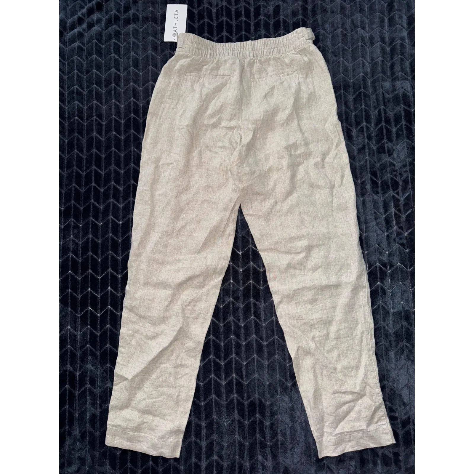Athleta Women's Voyager Linen Pants Undyed Beige Elastic Adjustable Waist Sz 6 T - Image 7