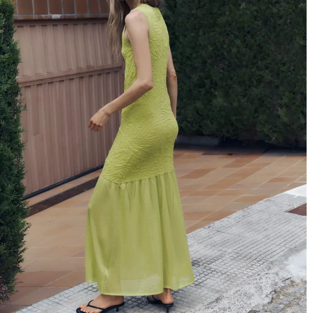 Zara NWT green textured combination midi maxi long stretchy dress - Image 6