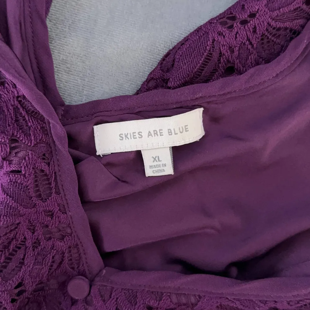 Skies Are Blue Size XL Purple Lace Ruffle Blouse Sleeveless Top V Neck Strappy - Image 5