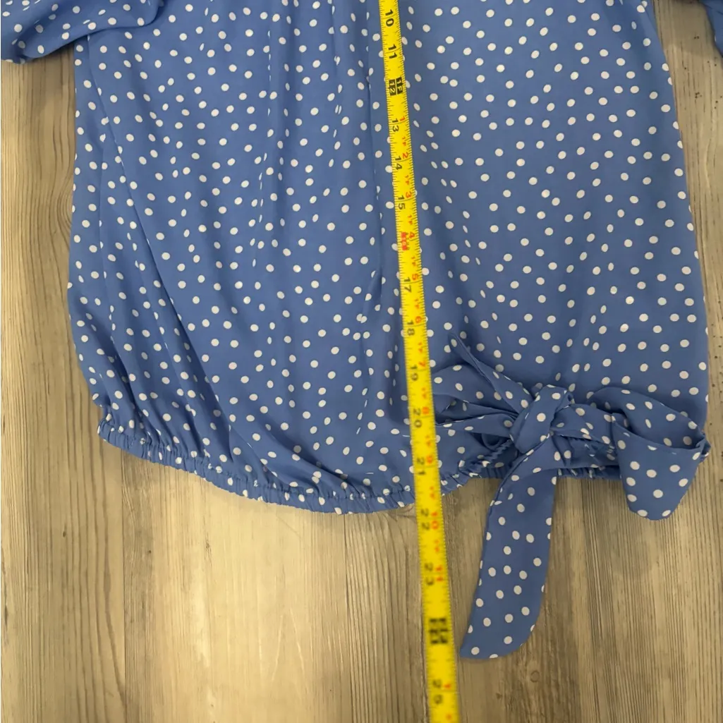 CeCe Blue and White Polka Dot Ruffle Blouse - Image 5