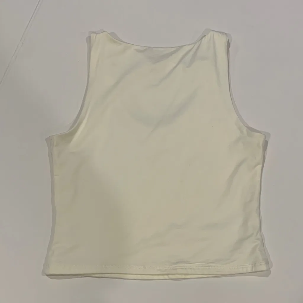 Pink Rose Women's Medium Ivory Cream Cropped Tank Top Scoop Neck - Image 4