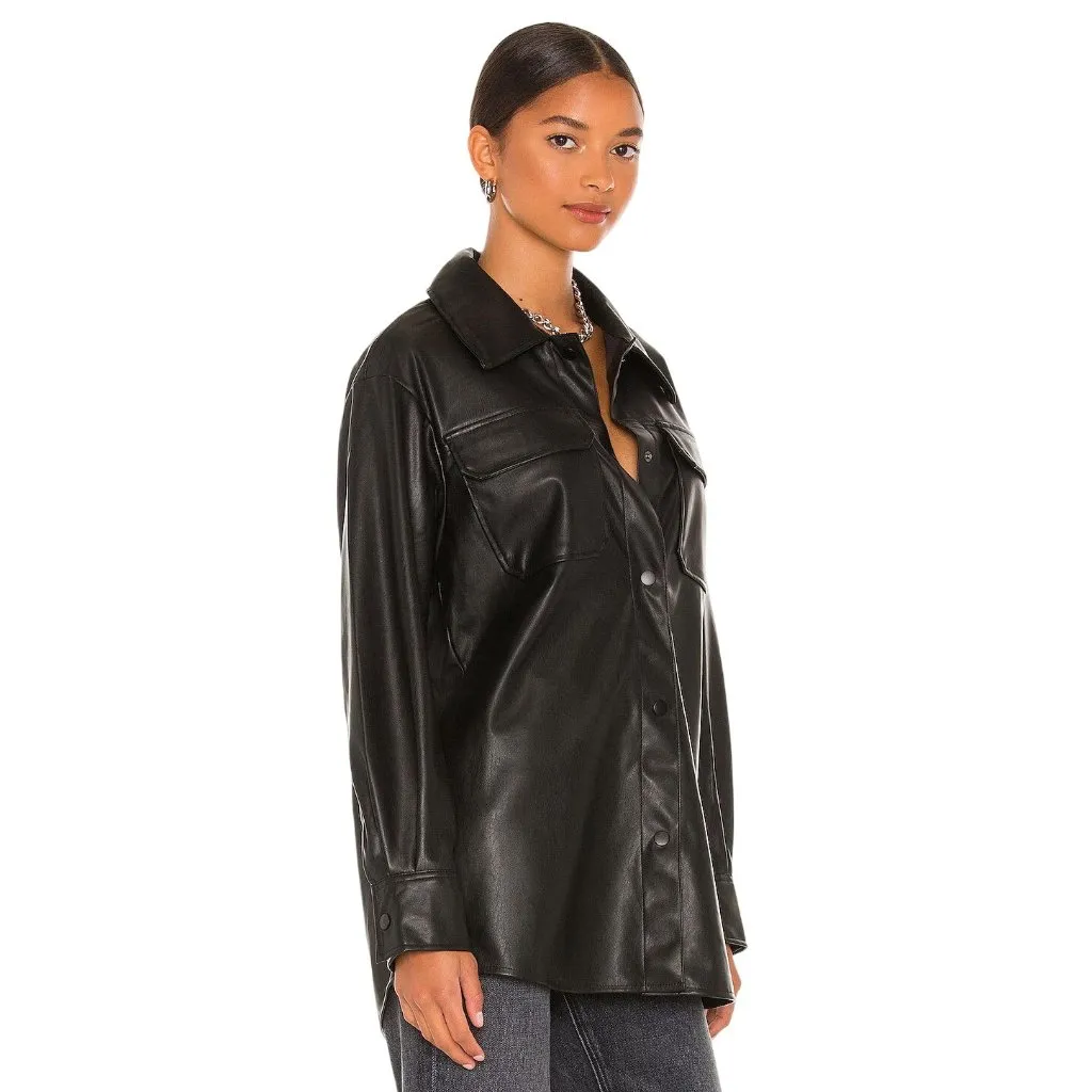 Steve Madden Faux Good Measure Shacket in Black XSmall Womens Vegan Shirt - Image 3