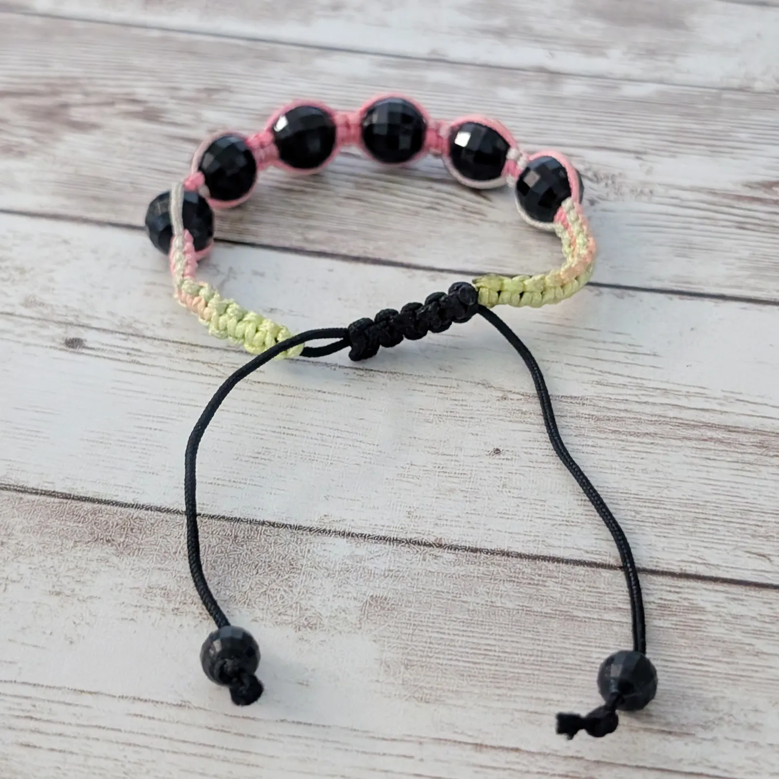 Black Wrapped Beads with Multi Colored Cord Bracelet - Image 3
