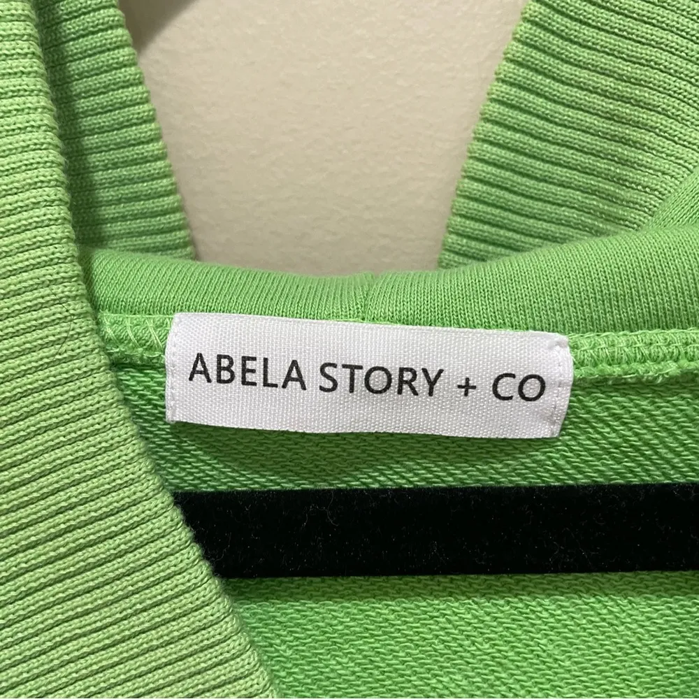 Abela Story + Co Reset V Neck Hooded Pullover Sweatshirt Top Lime Green Size XL - Image 9