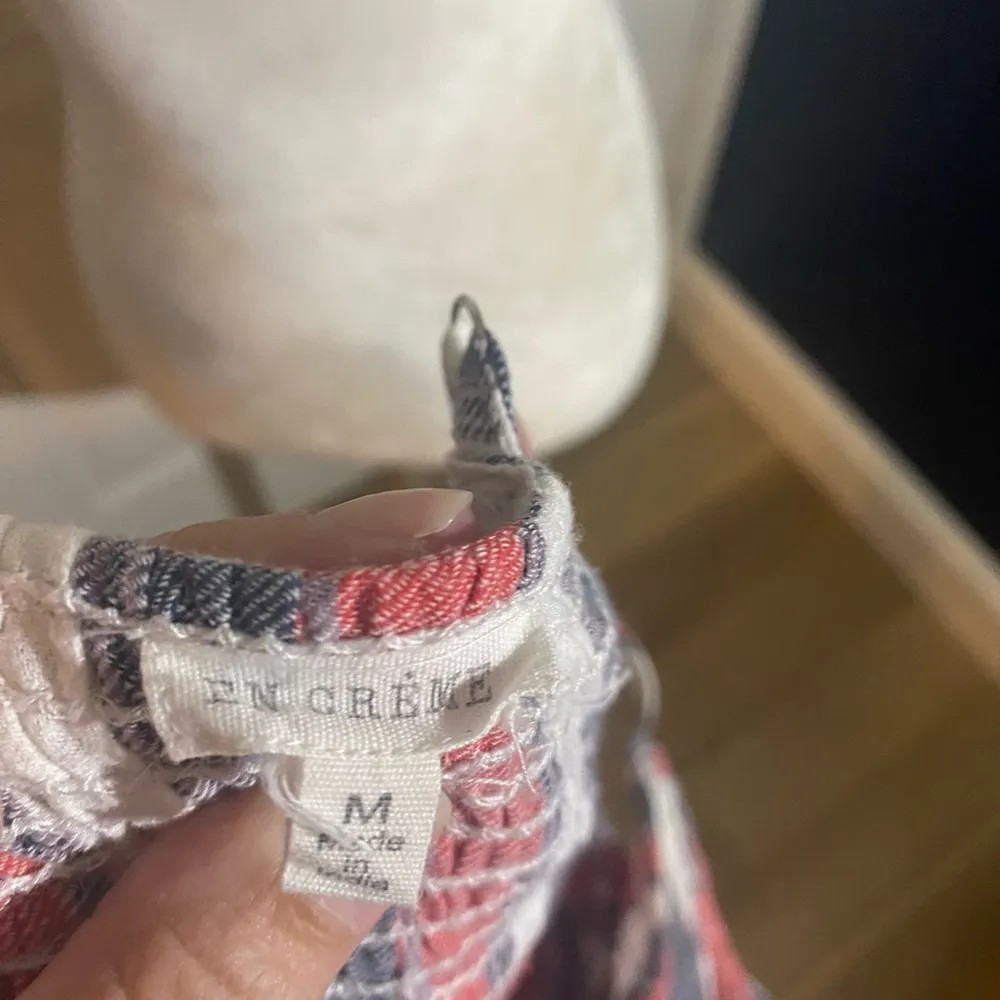 Flowy Red, White and Navy Striped Cami Top with Tassels Size M - Image 2