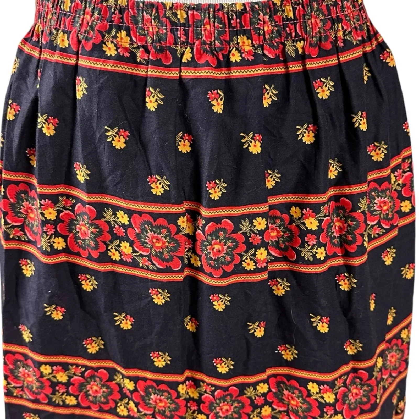 Vintage 70s Western Bohemian Prairie Maxi Skirt Size 11 Floral Lace Hippie Fall Blue - Image 7
