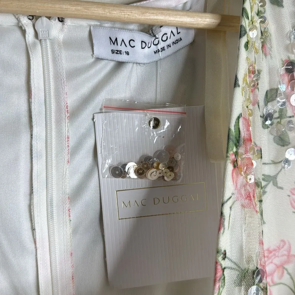 Mac Duggal EMBELLISHED FLORAL PRINT FAUX WRAP A LINE DRESS spring dress size 16 - Image 10