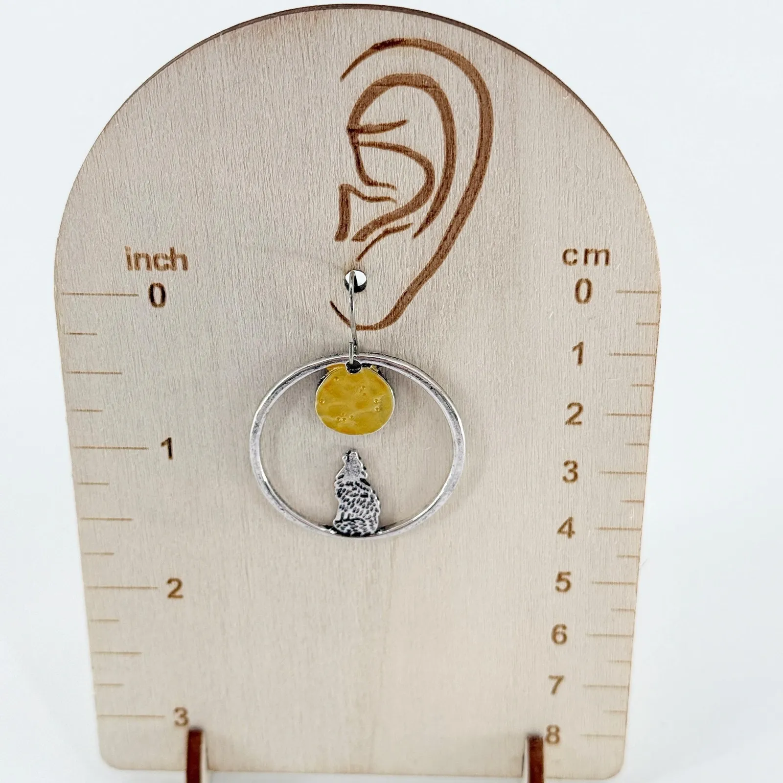 Mixed Metal Wolf Howling at Moon Dangle Earrings Silver - Image 4