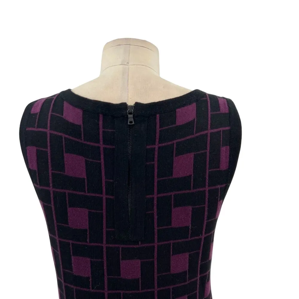 Alice + Olivia Dani Sweater Dress Dropwaist Pleat Knit Check Black Purple Medium - Image 8