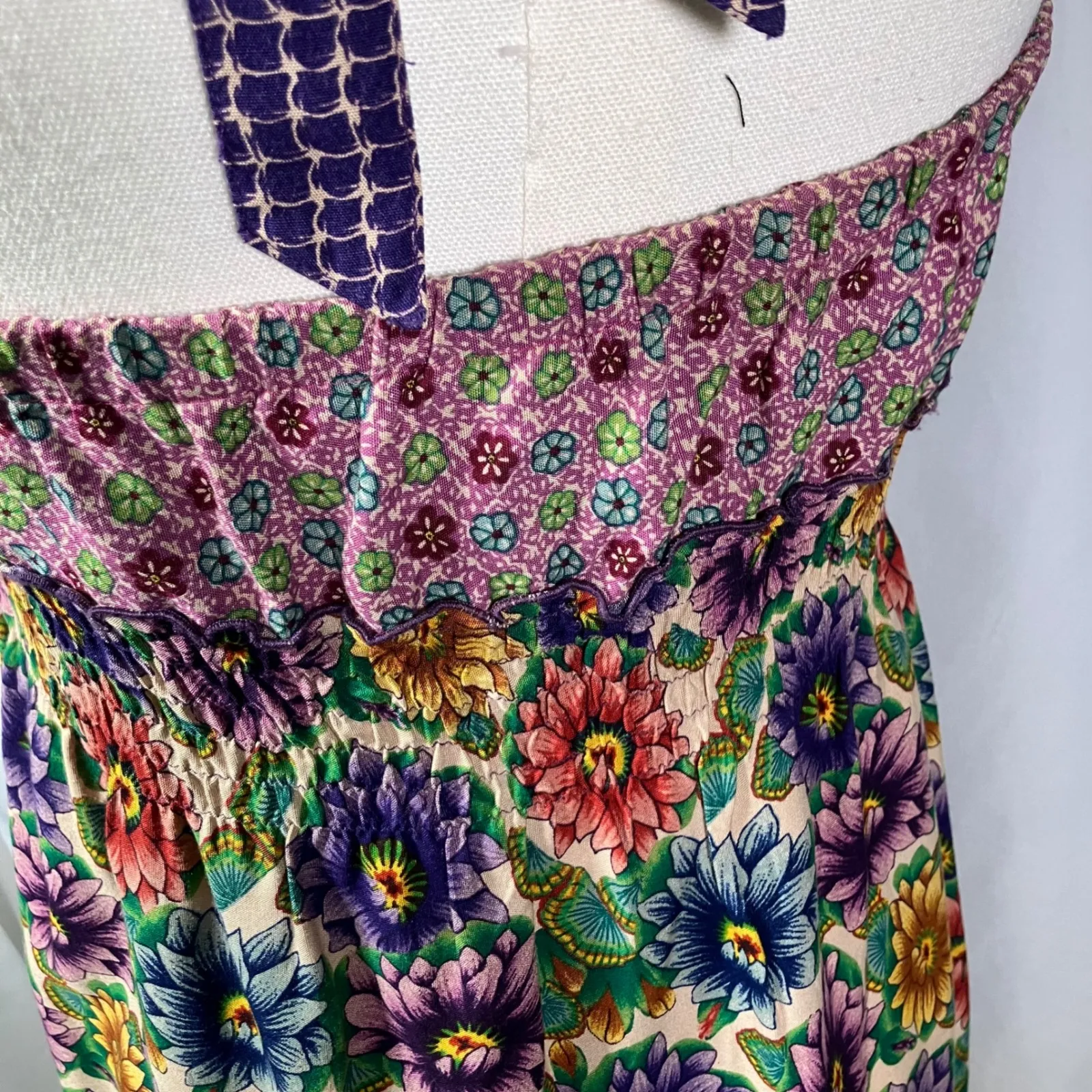 Lucky Brand Floral Maxi Dress Halter Neck‎ Boho Festival Size XS Y2K - Image 5