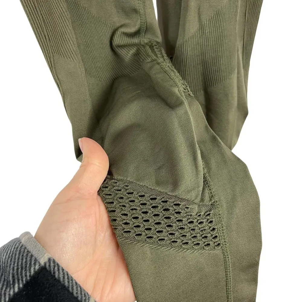 Alala Essential Seamless Tight Leggings Ribbed and Perforated Size S Army Green - Image 4
