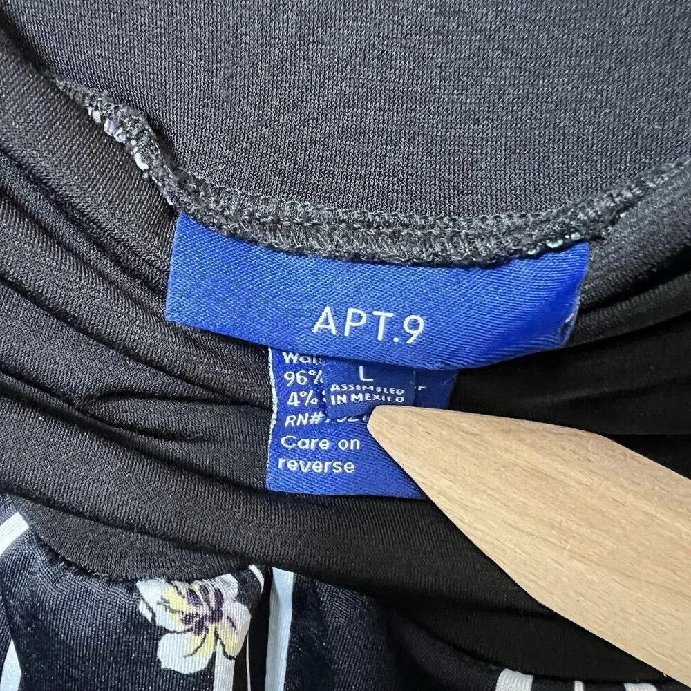 Apt 9 Maxi Skirt Large Black Floral Faux Wrap Hi Low Stripe Pattern Casual Flowy - Image 6