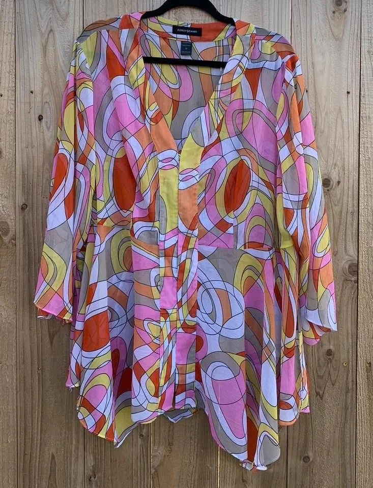 Ashley Stewart Size 22 pink retro cardigan, whimsy light spring summer‎ - Image 1