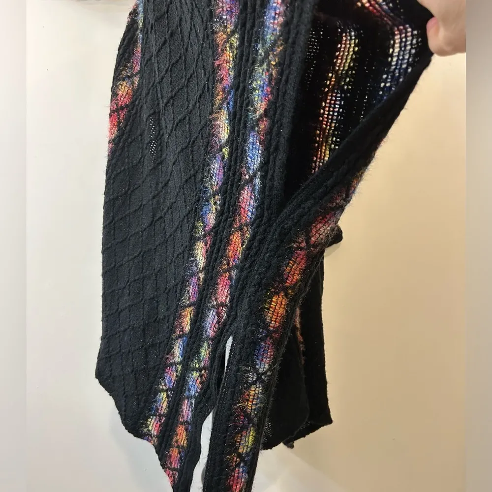 NWT Le Moda Black/Multicolor Windowpane Trim Poncho One Size Black Size undefined - Image 10