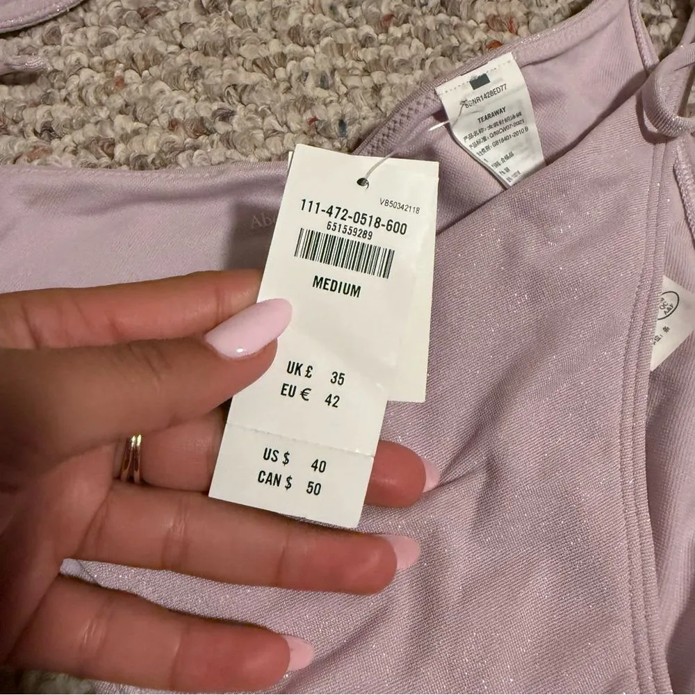 NWT Abercrombie & Fitch Purple Shimmer Asymmetrical String Bikini- Size Medium - Image 6