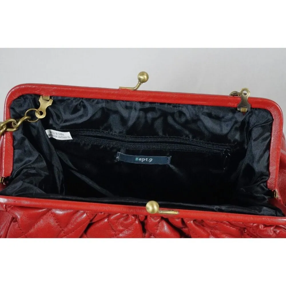 Apt. 9 Purse Red Quilted Handbag Clutch Metal Strap NEW - Image 6