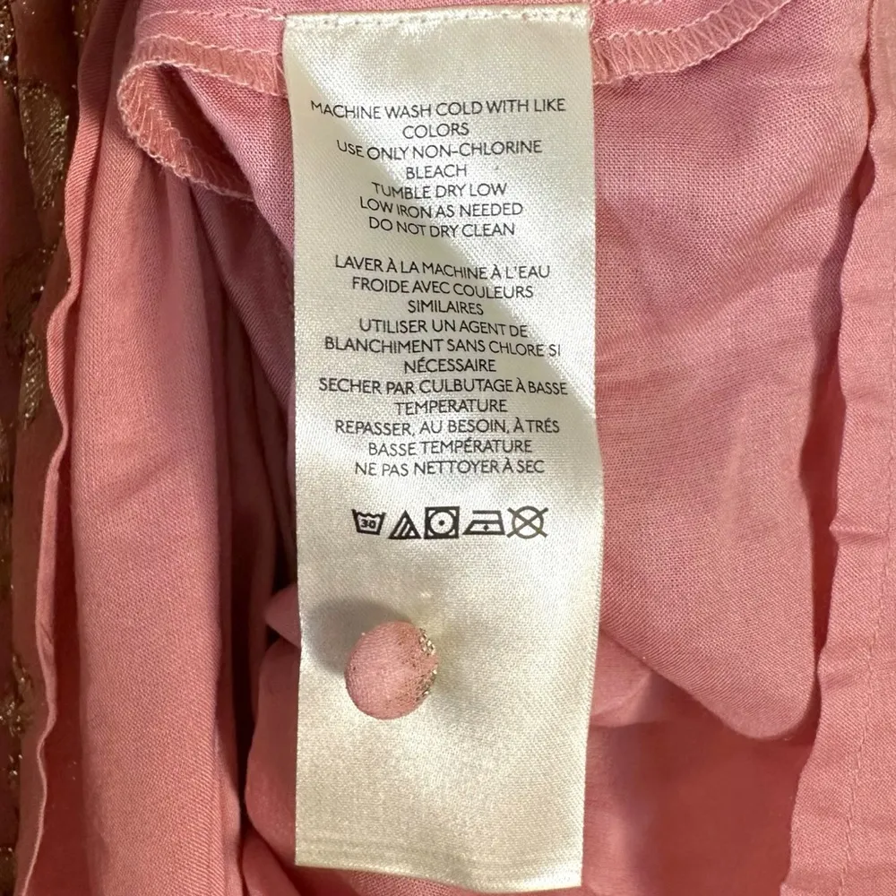 Anthropologie Maeve Long Sleeve Tie Neck Mini Dress Pink Rose Metallic Large NWT - Image 13