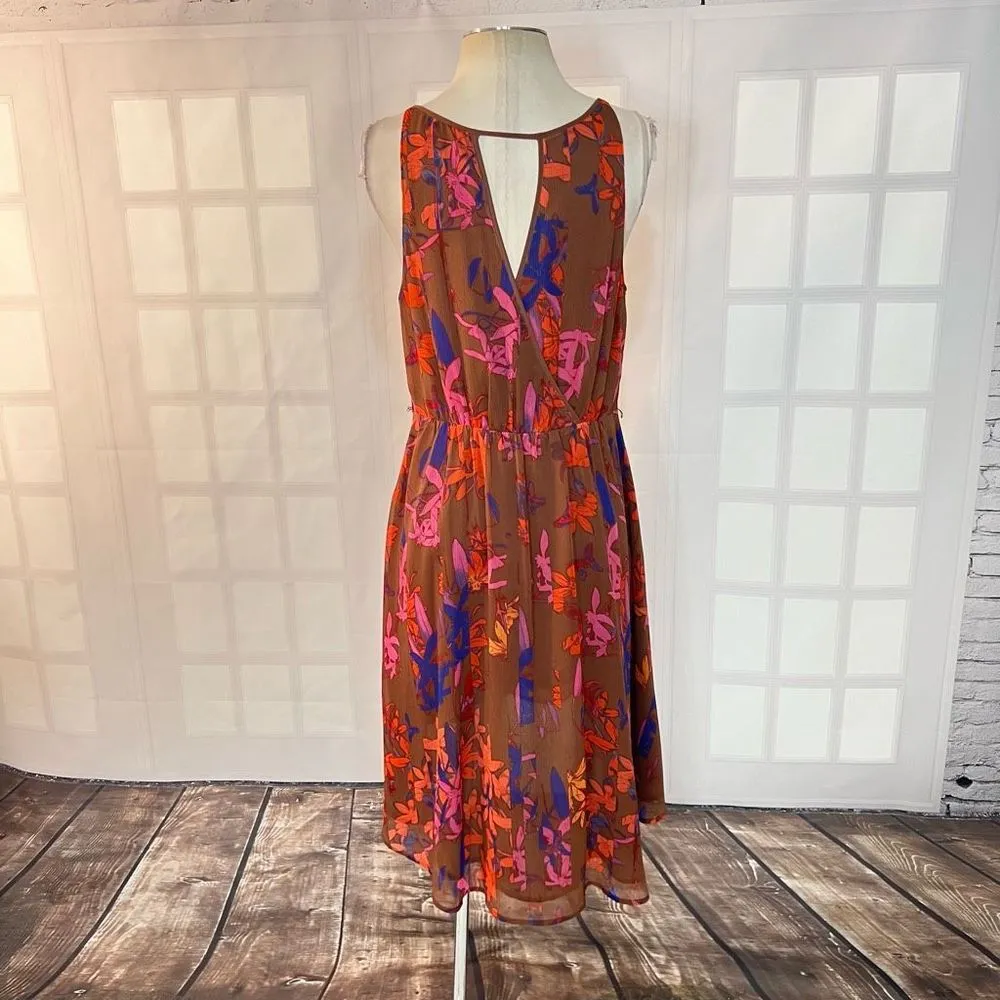 Hinge brown floral cinched waist sundress size medium - Image 5