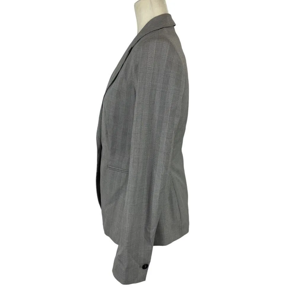 Zara Office Siren Fitted Single Breasted Check Plaid Blazer Size 4 Career Gray - Image 9