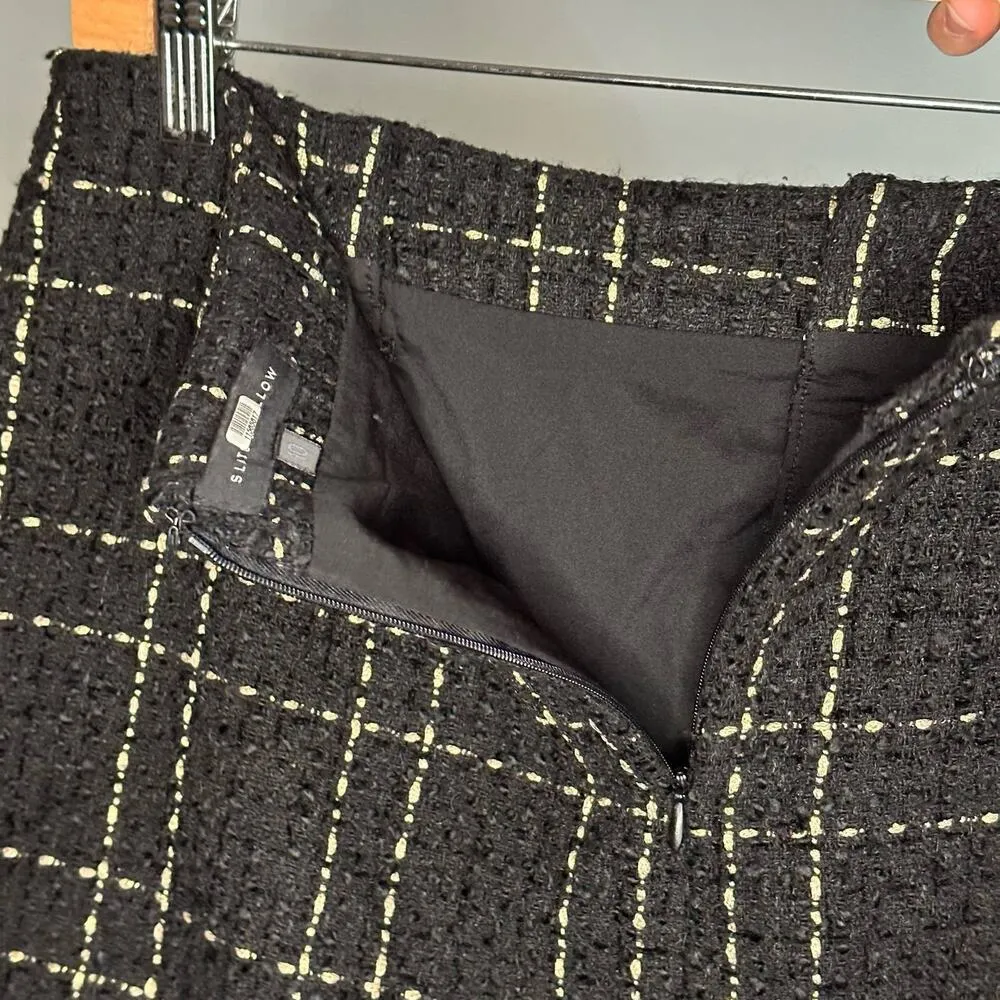 Slate & Willow Black White Plaid Checkered Pattern Skirt Black Buttons size 10 - Image 4