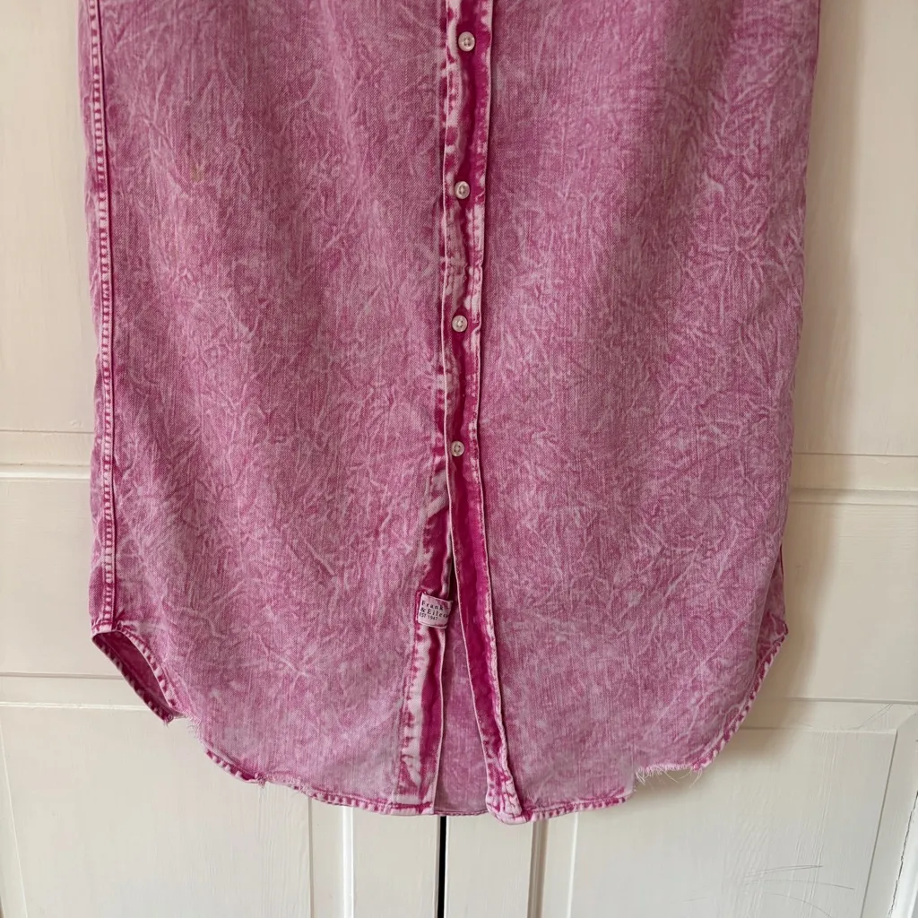 FRANK & EILEEN Size XS Pink Mineral Wash Denim Cotton Rory Maxi Shirt Dress - Image 5