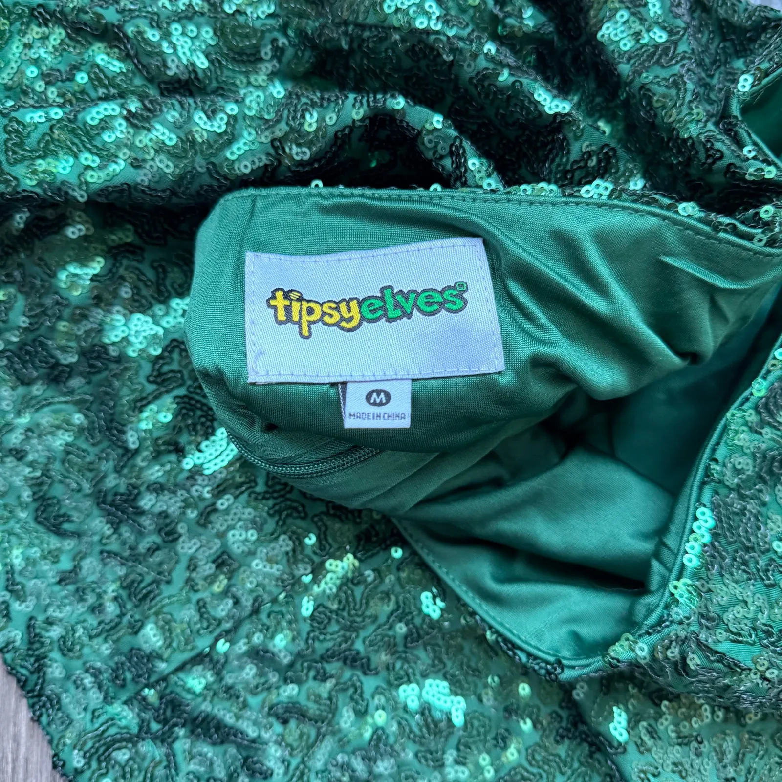 NWOT Tipsy Elves Emerald Green Sequin Mini Skirt Womens Size Med Stretch Zip - Image 6