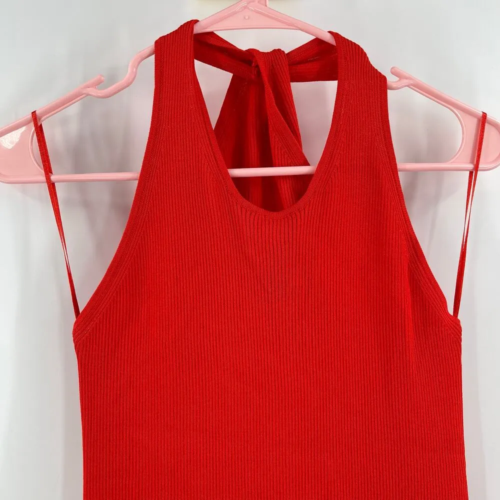 MODERN CITIZEN Ally Dress Size Large NEW Ribbed Red Rib Twist Midi Bodycon NWOT - Image 7