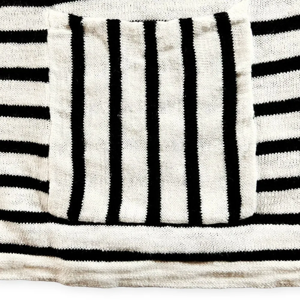 J. Jill | Medium | Linen Blend White & Black Striped 3/4 Sleeve Front Pocket Top - Image 5