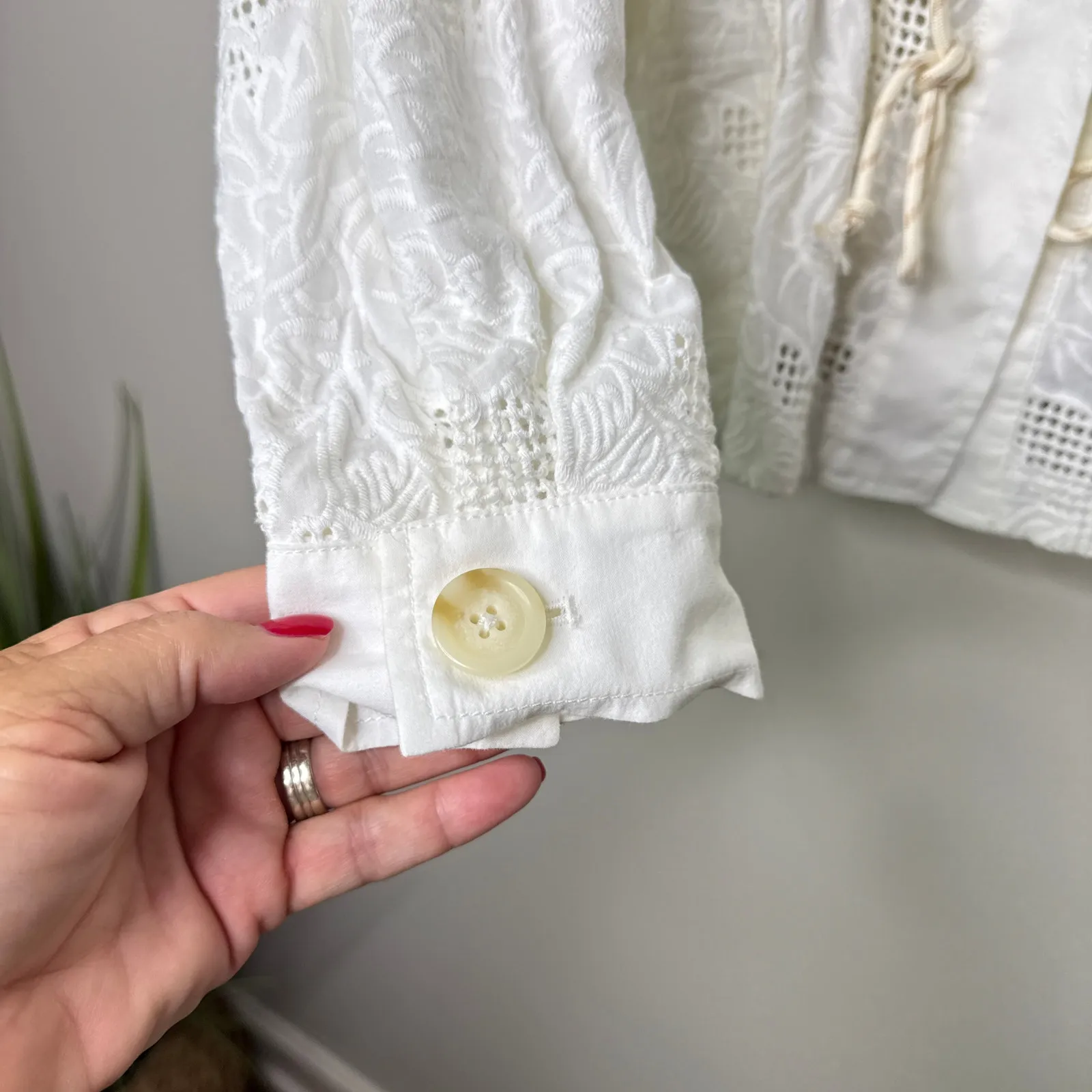 Anthropologie Eyelet Anorak Cotton Jacket Small Feminine White Boho‎ OB978483 - Image 10