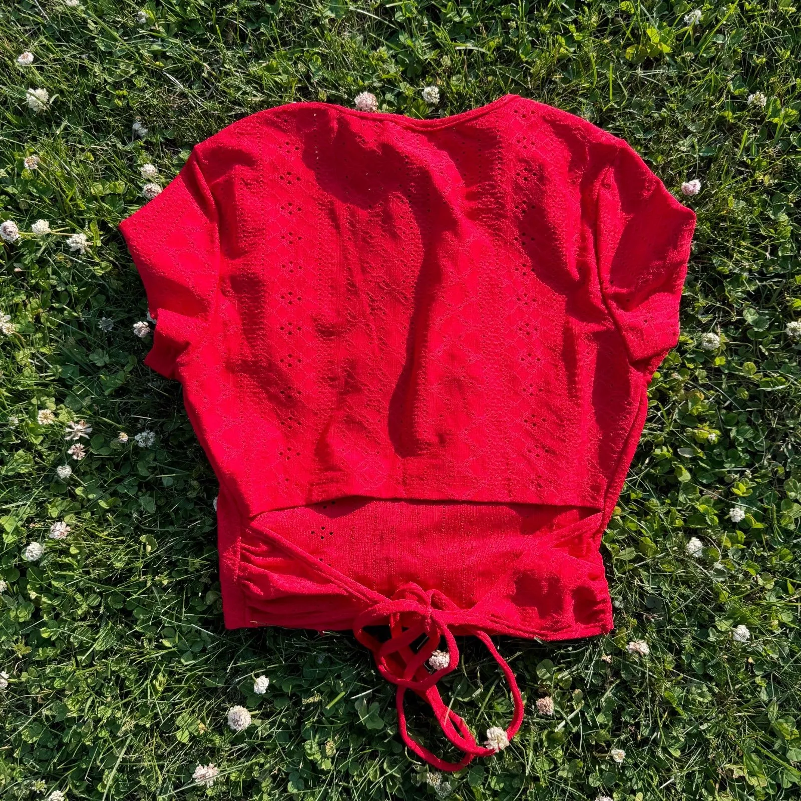 Red Eyelet Embroidered Top - Image 3