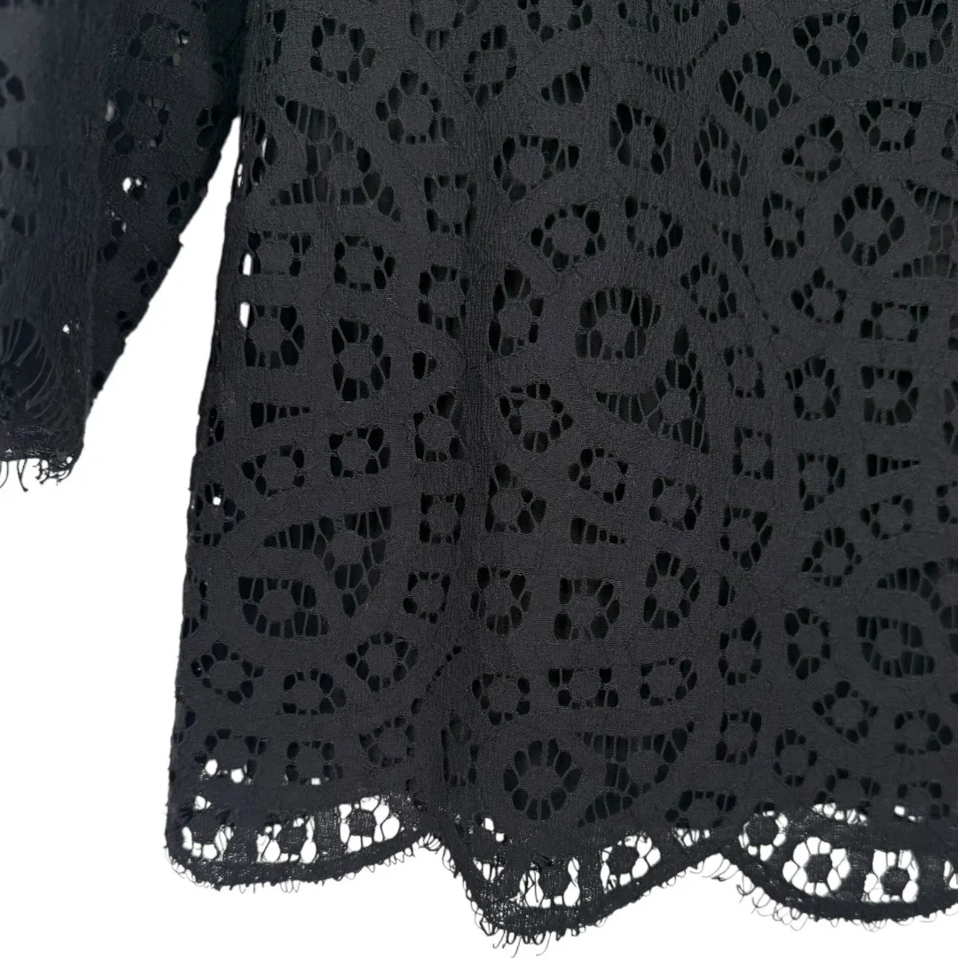 J. Crew Women's Black Eyelet Lace 3/4 Sleeve Blouse Top Size 8 Preppy Feminine - Image 7