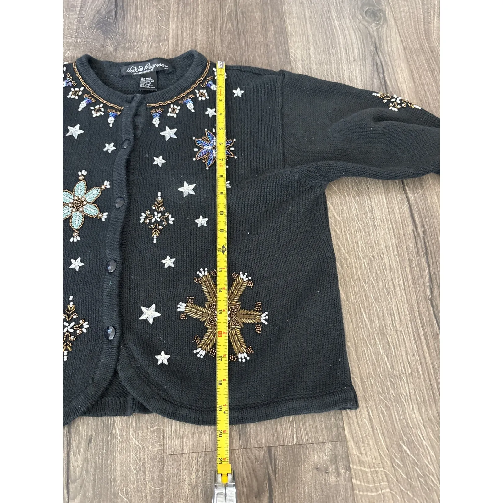 Vintage 90' Gladys Bagley Beaded Embroidered Snowflake Cardigan Women's Blk Med Black - Image 5