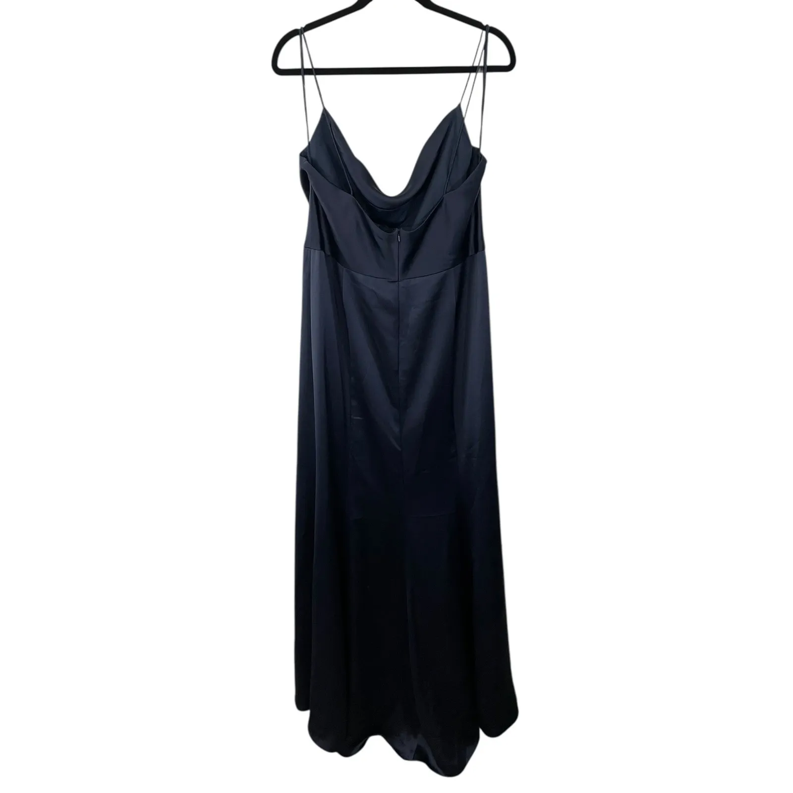 NWT AMSALE Chloe Navy Fluid Satin Drape Neck Side Slit Maxi Dress Size 16 GB131S Blue - Image 5
